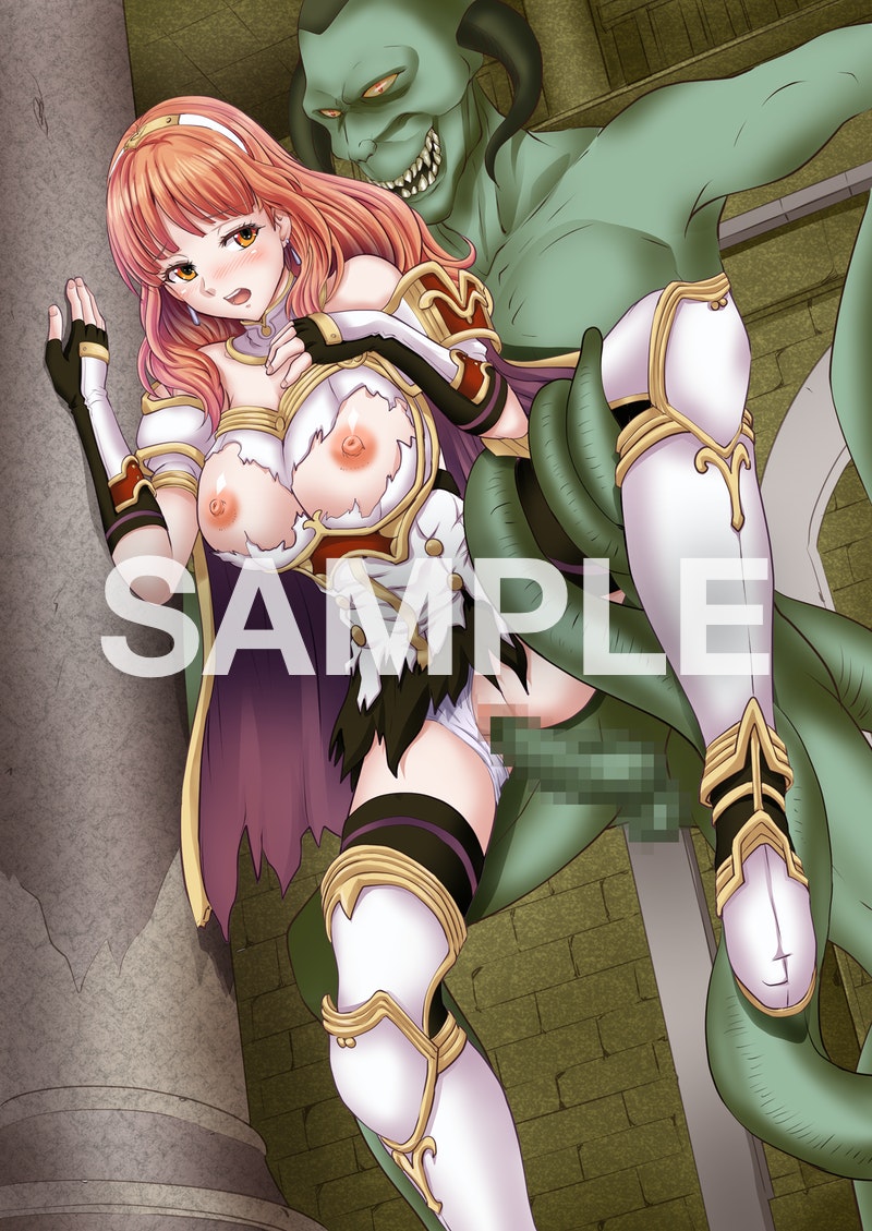 1boy 1girls bare_thighs breasts breasts_out celica_(fire_emblem) censored earrings female fingerless_gloves fire_emblem fire_emblem_echoes:_shadows_of_valentia gloves large_breasts leg_grab leg_up looking_back male medium_hair monster nao_takami nintendo nipples open_mouth orange_eyes orange_hair panties panties_aside pussy rape sample tail thighhighs thighs torn_clothes underwear vaginal_penetration white_panties