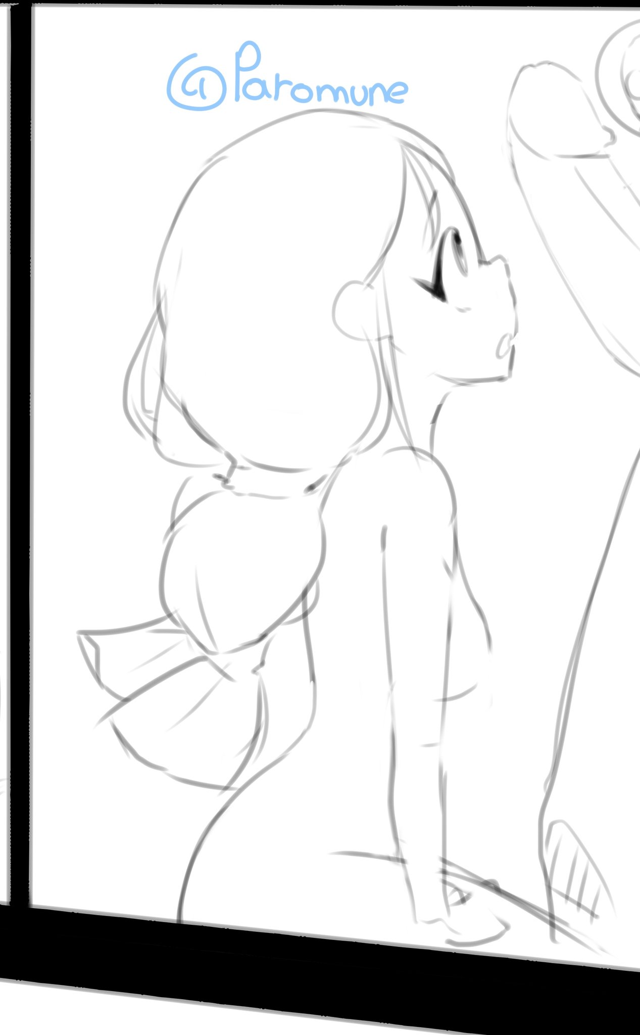 1girls, brawl stars, female, jessie (brawl stars), looking at penis, looking up, male, naked, paromune, penis, sketch