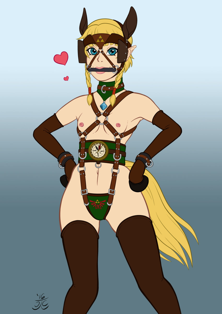 animal_ears bit_gag blonde_hair blue_eyes breasts collar compass fake_animal_ears female harness harness_bit_gag hooves hyrule_warriors linkle nintendo pet_play petplay ponygirl ponyplay short_hair small_breasts source_request suichitanaka tail the_legend_of_zelda wrist_cuffs