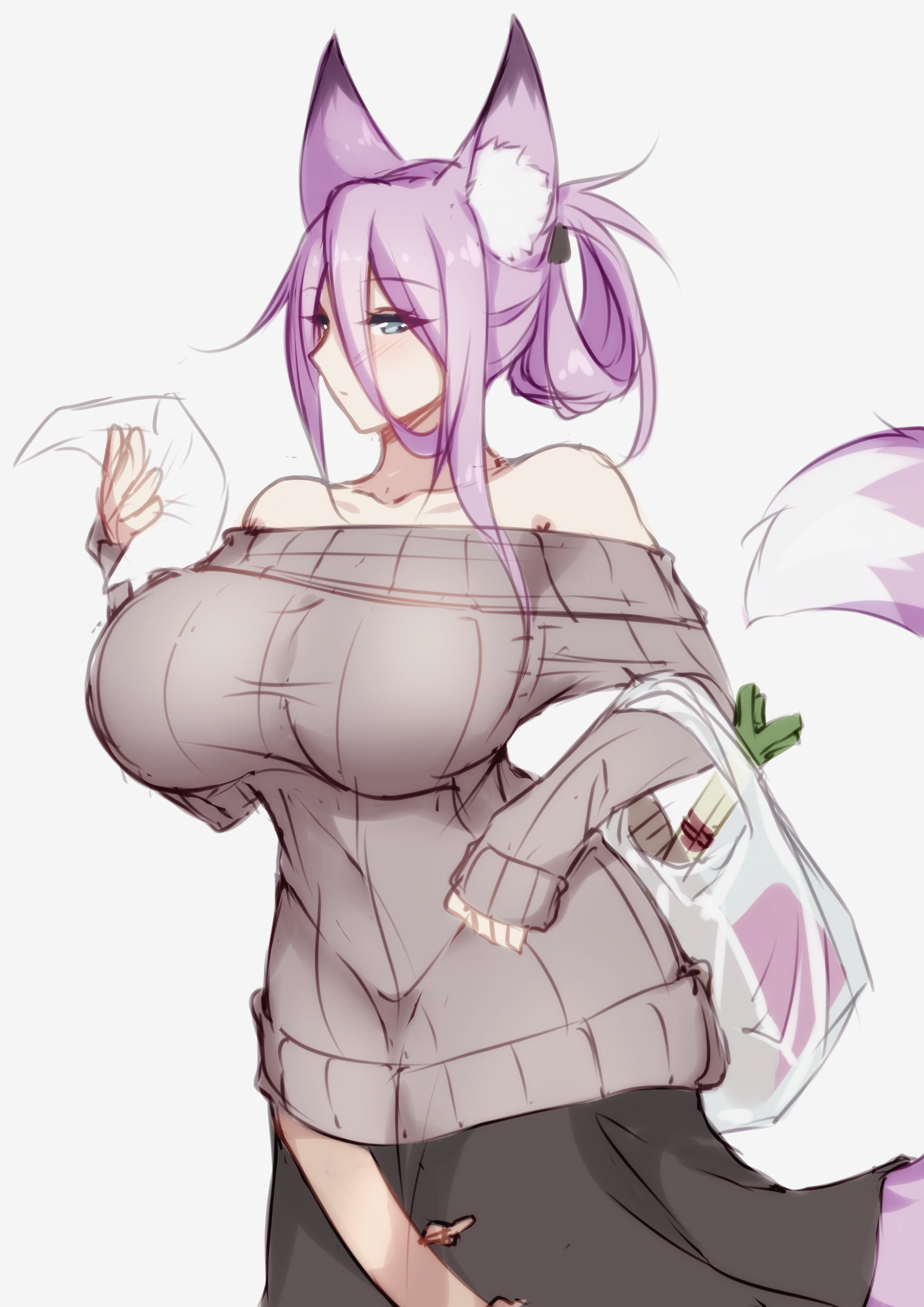big breasts, breasts, dirtykuro, female, fox ear, fox ears, fox girl, fox tail, foxykuro, kuro (foxykuro), long hair, long purple hair, purple hair, tagme