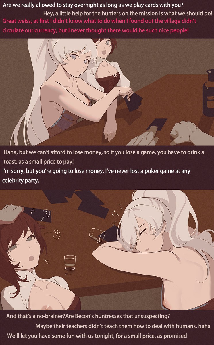 100wang areolae bar black_hair comic confusion drug drugged drunk eyes_opened imminent_rape long_hair nipple_slip nipples passed_out poker ponytail roofies ruby_rose rwby scar scar_across_eye short_hair silver_eyes sleep_molestation sleeping tagme wangxiii weiss_schnee white_hair