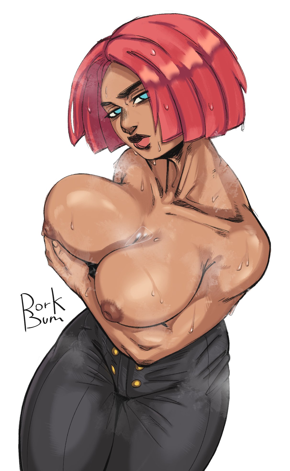 big breasts, brazilian, brazilian female, breasts, dark skin, dark-skinned female, dorkbum, female, giovanna (guilty gear), guilty gear, guilty gear strive, large breasts, red hair, short hair