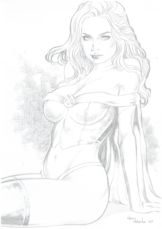 1girls clothed emma_frost female female_only marc_holanda marvel marvel_comics traditional_media_(artwork) uncolored white_queen x-men