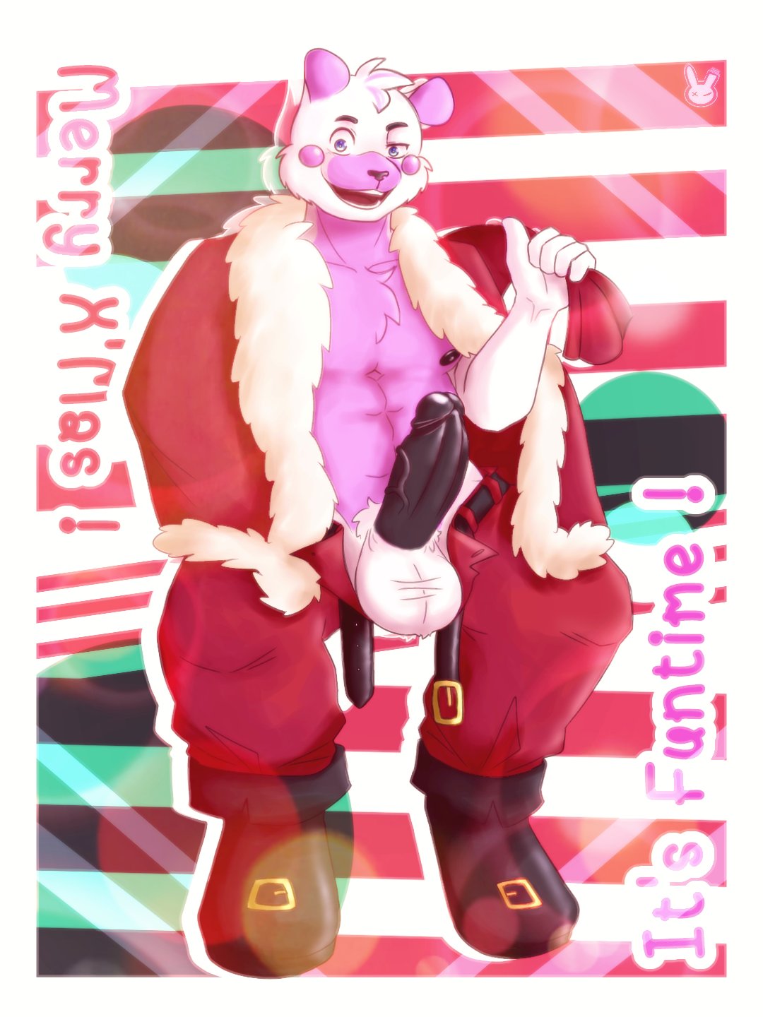 1boy balls bara black_penis clothing five_nights_at_freddy's five_nights_at_freddy's:_sister_location funtime_freddy_(fnafsl) gay hornbunxx male male_only penis pink_fur santa_costume white_fur