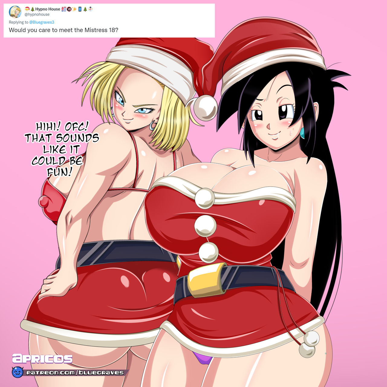 1girls, android 18, apricos (oc), ass, big ass, big breasts, bluegraves, breasts, bubble ass, bubble butt, dragon ball, dragon ball z, female, female only, huge ass, original character, thick ass