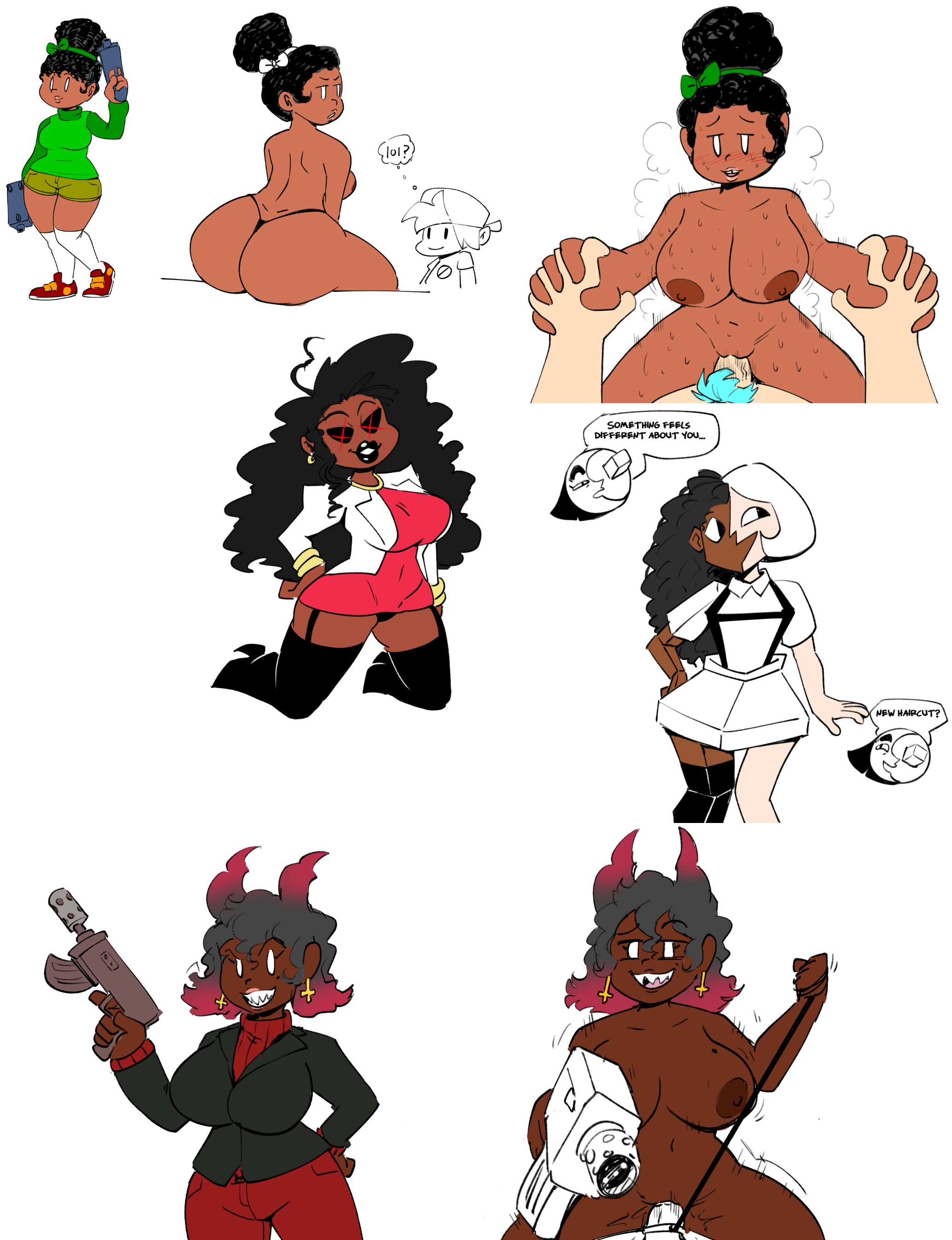 1boy, 3girls, 5 fingers, anonymous artist, ass, beauty mark, big ass, big breasts, black thong, bow, boyfriend (friday night funkin), breasts, cassandra (newgrounds), cowgirl position, danon, dark skin, dark-skinned female, deceiveranon, demon, ena, ena (cosplay), female, friday night funkin, gun, gunpoint, holding hands, joel g, leash, leash pull, male, mole, mole on breast, mommy mearest, moony (joel g), newgrounds, original character, pico (newgrounds), pico's school, pubic hair, pussy, race swap, riding, rule 63, sex, sharp teeth, short shorts, sideboob, tagme, thick thighs, thong, vaginal, vaginal penetration