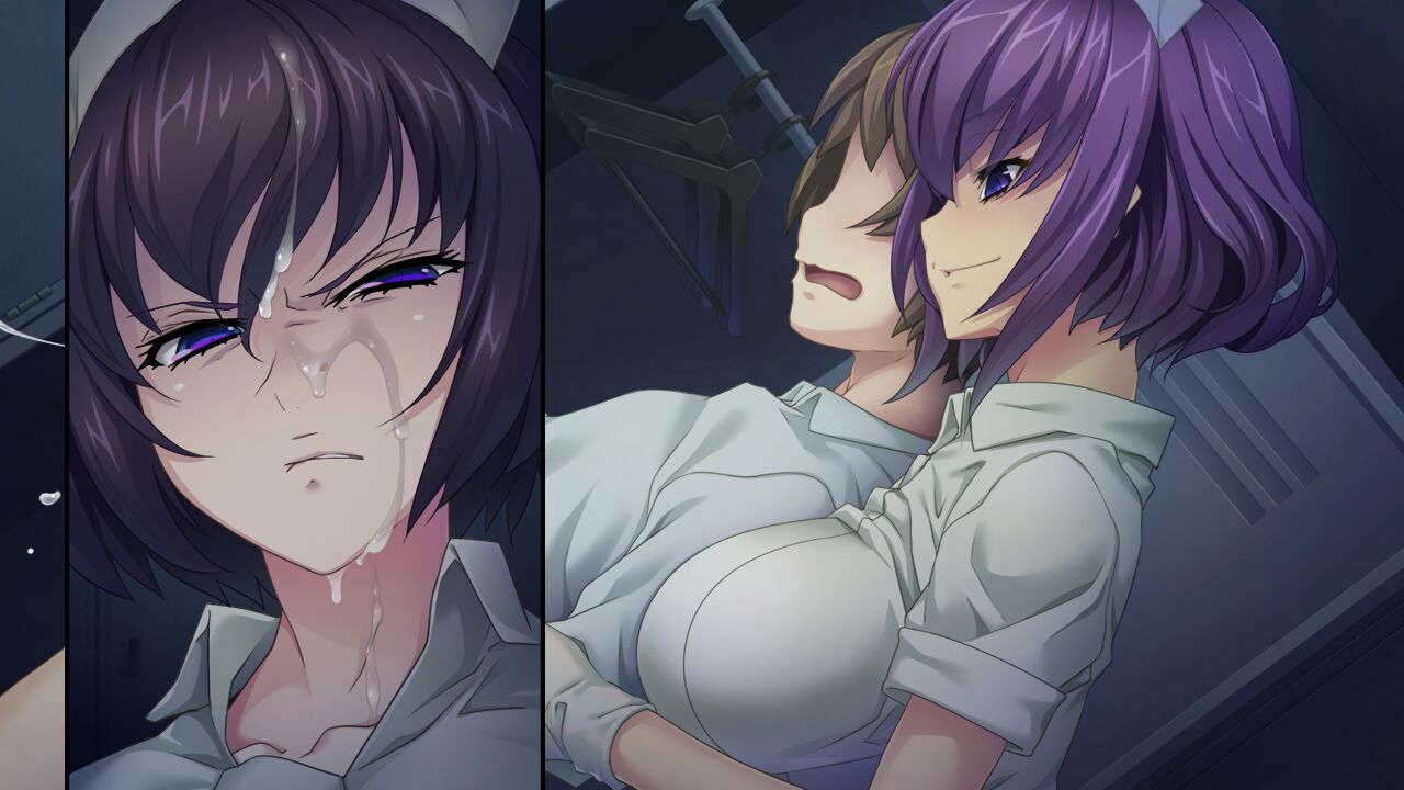 1boy 2girls big_breasts breasts censored censored_penis censored_testicles cum femdom gloves hikage_eiji kamitsurugi_ouka kurokawa-chan light-skinned_female light-skinned_male light_skin mosaic_censoring nope_nope_nurses nurse tachibana-chan white_gloves