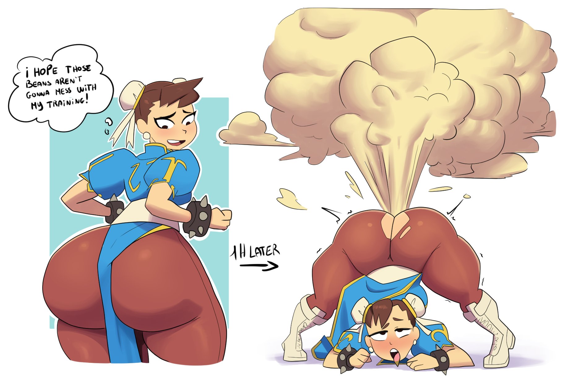 big ass, capcom, chun-li, dialogue, eruption, fart, farting, jundrawsthings, street fighter