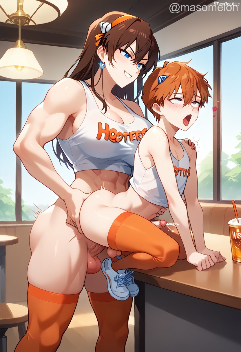 ai_generated anal big_dom_small_sub femboy futa_on_femboy futa_on_male futadom futanari height_difference hooters masomelon muchin_(style) muscular_female muscular_futanari otoko_no_ko size_difference