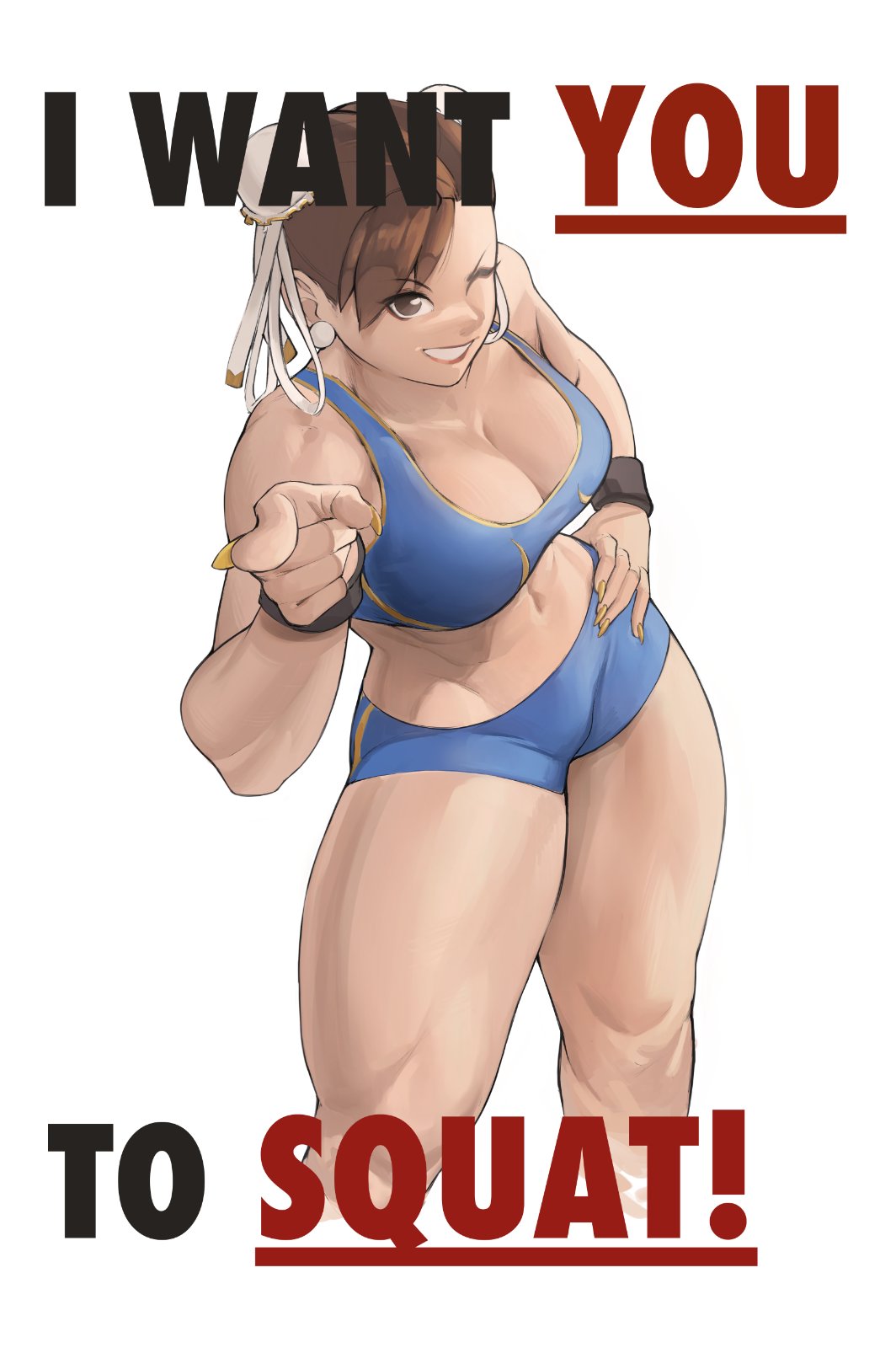 big_ass big_breasts capcom chun-li cleavage exercise female female_only i_want_you muscular muscular_female quads squat squatting street_fighter street_fighter_6 thick_thighs thighs wink zukululuu