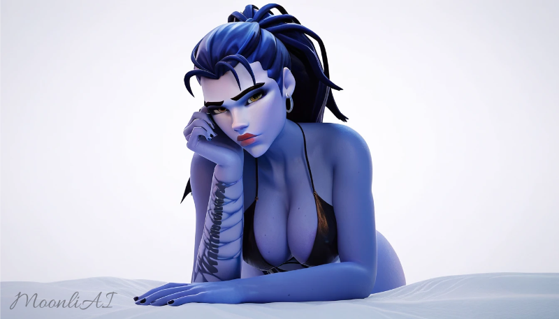 3d ai_generated amelie_lacroix bed bikini blizzard_entertainment moonliai overwatch overwatch_2 render wallpaper widowmaker