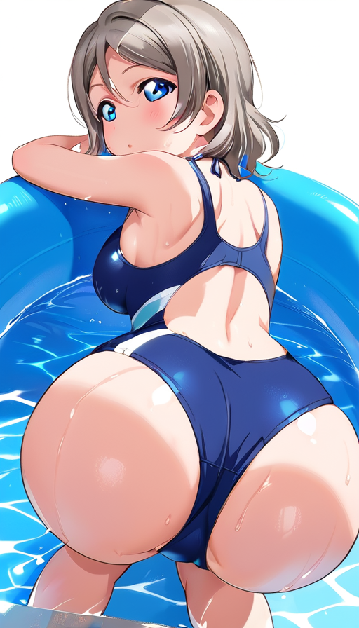 1boy ai_generated blue_eyes bouncing_breasts breasts brown_hair female love_live! love_live!_sunshine!! nipples nude short_hair watanabe_you