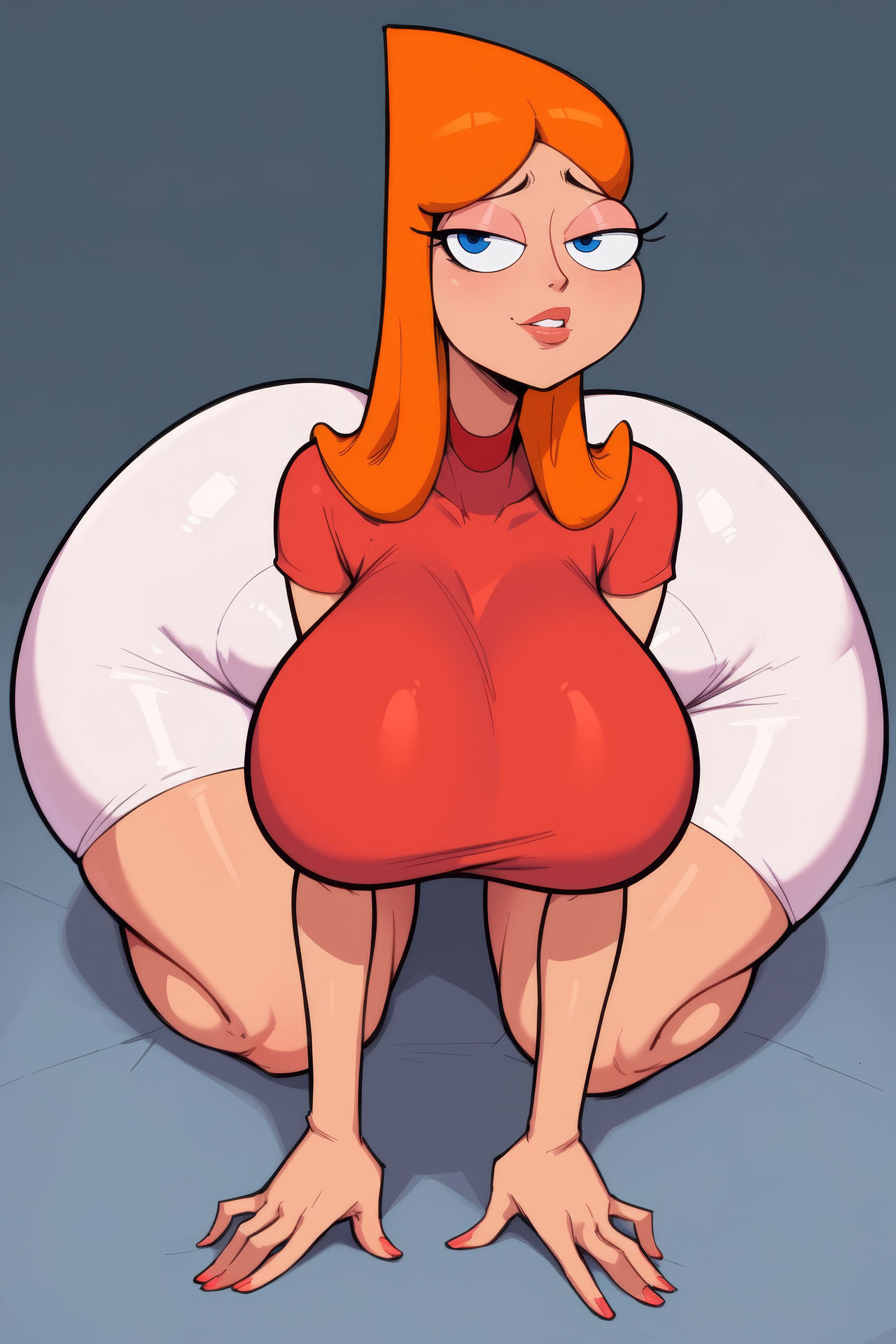 1girls ai_generated ass_bigger_than_head ass_focus backass big_breasts candace_flynn clothed dumptruck_ass female female_only hotcartoonai huge_ass hyper_ass phineas_and_ferb red_head solo solo_female tagme zrhap