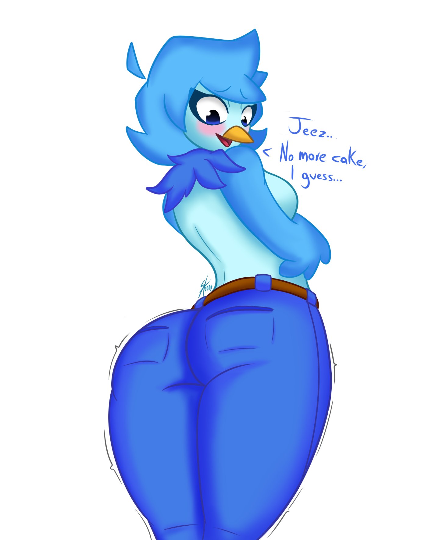 1girls ass avian avian_humanoid bird bird_girl blush blushing breasts_out dialogue female female_focus female_only looking_at_ass martlet_(undertale_yellow) nice_ass seb_pirata solo tagme text thick_ass thick_thighs tight_clothing undertale undertale_yellow