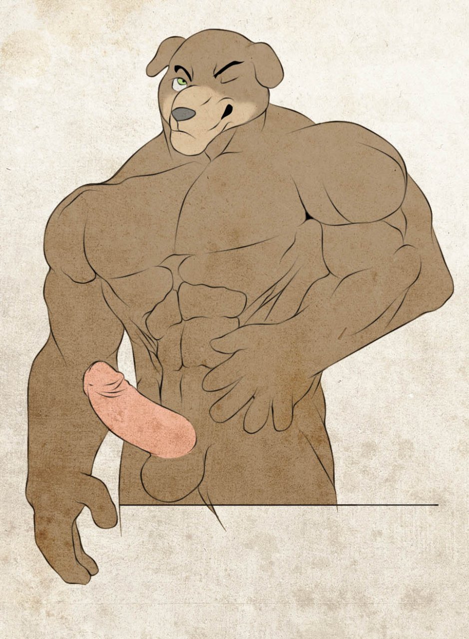 abs anthro bill_grey brown_fur color dog erection front_view fur furry green_eyes male male_only muscles nude penis solo standing star_fox tagme testicles wink