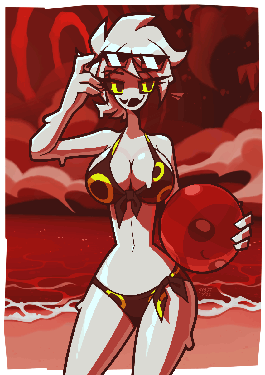 beach bikini delirium_(the_binding_of_isaac) eyewear_on_head female hips notyoursagittarius slime slime_girl sunglasses sunglasses_on_head the_binding_of_isaac