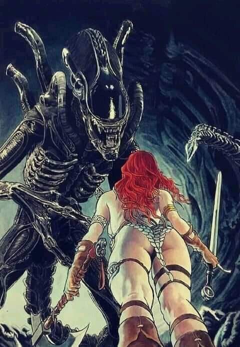 alien_(franchise) bad_end crossover doomed_heroine imminent_guro metal_bikini monster's_plaything red_sonja red_sonja_(comics) skimpy_costume tragic_fate xenomorph