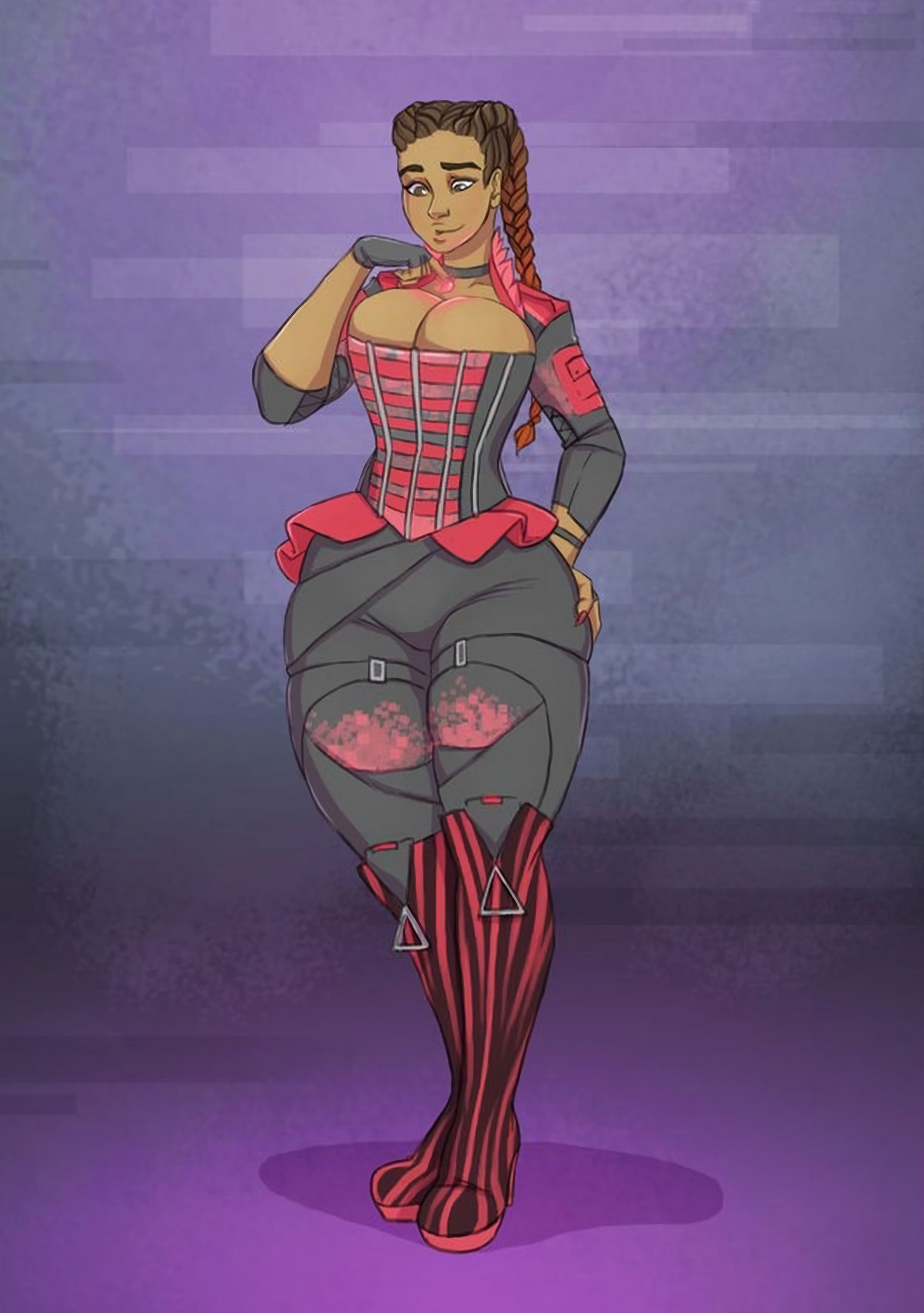 2d, alternate breast size, apex legends, ass, ass expansion, ass grab, ass squeeze, back view, belt, big ass, big breasts, big butt, big hips, big nipples, big thighs, body transformation, bottom heavy, breast expansion, breast growth, breast growth (enlargement), breast hold, breast squeeze, breast squish, breasts, breasts out, breasts outside, bubble ass, bubble butt, bursting breasts, bursting butt, bursting clothes, female, figure transformation, gigantic ass, gigantic butt, growth, growth sequence, hourglass figure, huge ass, huge breasts, huge butt, loba (apex legends), looking at another, muhboobz, nipple bulge, nipples, outgrowing clothes, presenting, simple background, skin tight, skin tight suit, stretched clothing, thick, thick ass, thick hips, thick legs, thick thighs, thigh expansion, tight clothes, tight clothing, tight pants, tights, torn clothes, torn clothing, transformation, viewed from behind