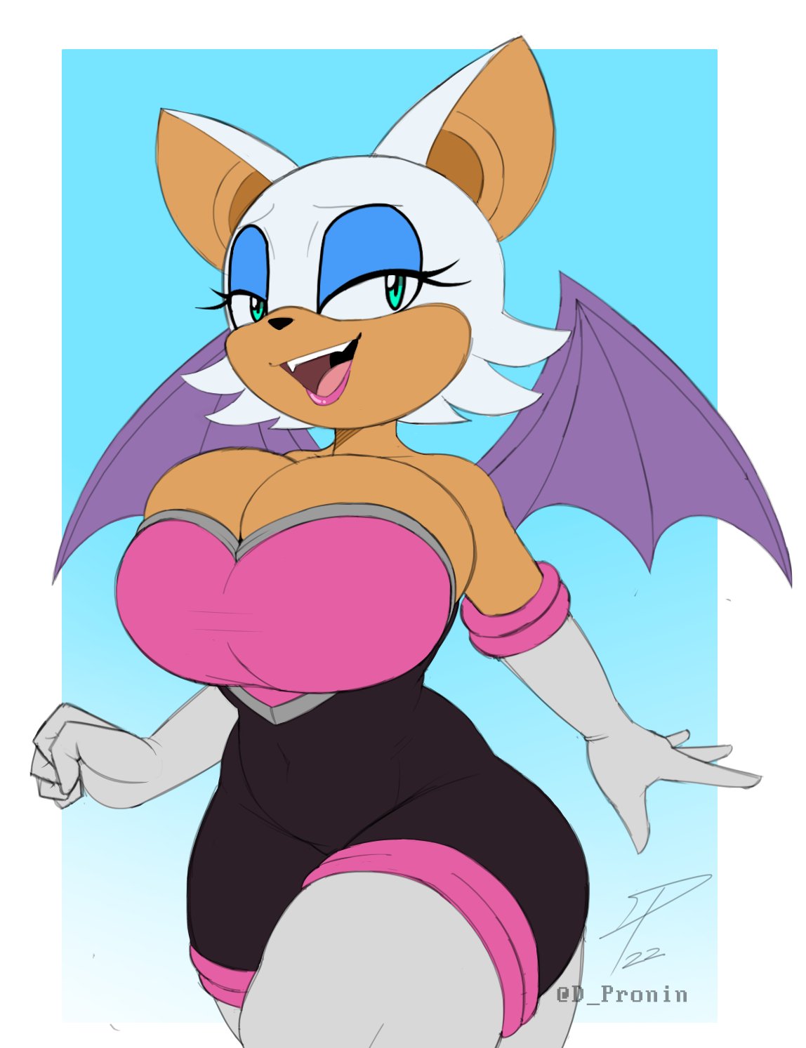 1girls, 2020s, 2022, 5 fingers, anthro, bat, bat girl, bat nose, bat wings, big breasts, big ears, big hips, breasts, cleavage, clothed, clothed female, clothes, clothing, dpronin, ear, ears up, eyelashes, female, female only, furry, furry ears, furry female, furry only, giant breasts, gloves, green eyes, hips, huge breasts, humanoid, lips, lipstick, looking at viewer, looking down, mouth, open mouth, pussy, rouge the bat, sega, sharp teeth, simple background, simple coloring, simple shading, sketch, small wings, smile, smiling, smiling at viewer, sonic (series), sonic the hedgehog (series), tan body, tan skin, teeth, teeth showing, teeth visible, thick thighs, tongue, tongue in mouth, two-tone body, vagina, voluptuous, voluptuous female, walking, watermark, white fur, white hair, wings
