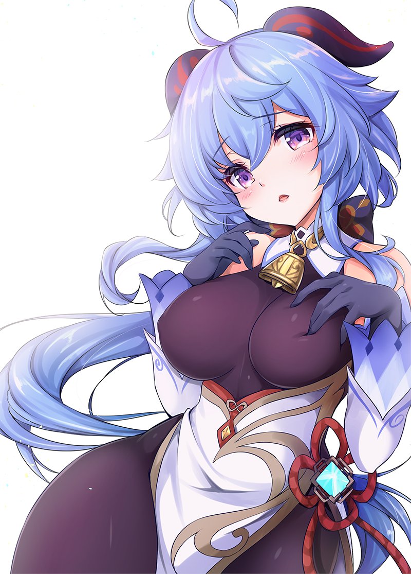 1girls, artist request, big breasts, blue hair, breasts, busty, female, female only, ganyu (genshin impact), genshin impact, hand on own chest, large breasts, legs, looking at viewer, open mouth, purple eyes, solo, thick thighs, thighs, voluptuous