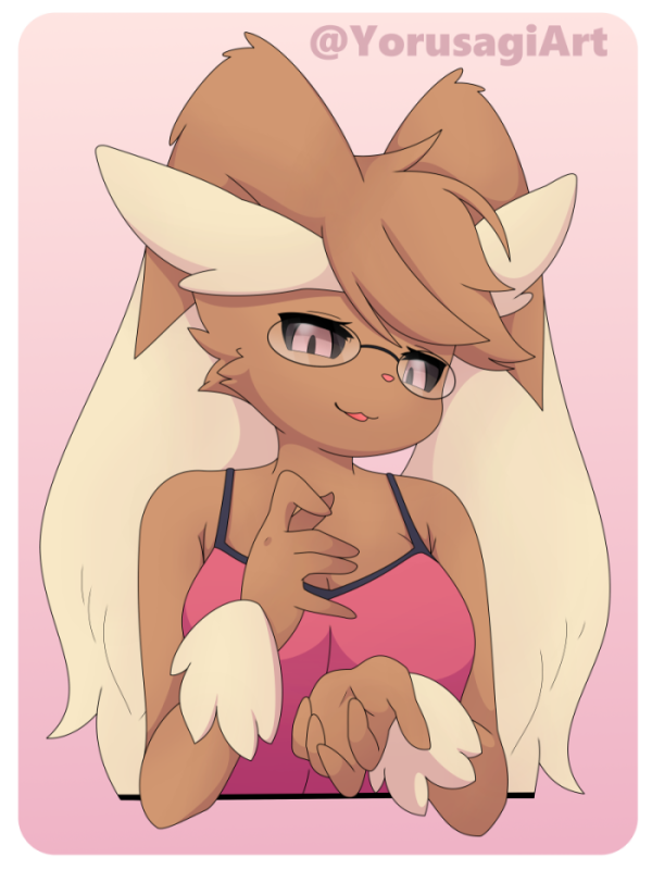 1girls black_pupils clothed female_only fur game_freak glasses looking_at_viewer lopunny nintendo pink_bra pink_iris pokemon pokemon_(species) suggestive_look tagme yorusagiartx