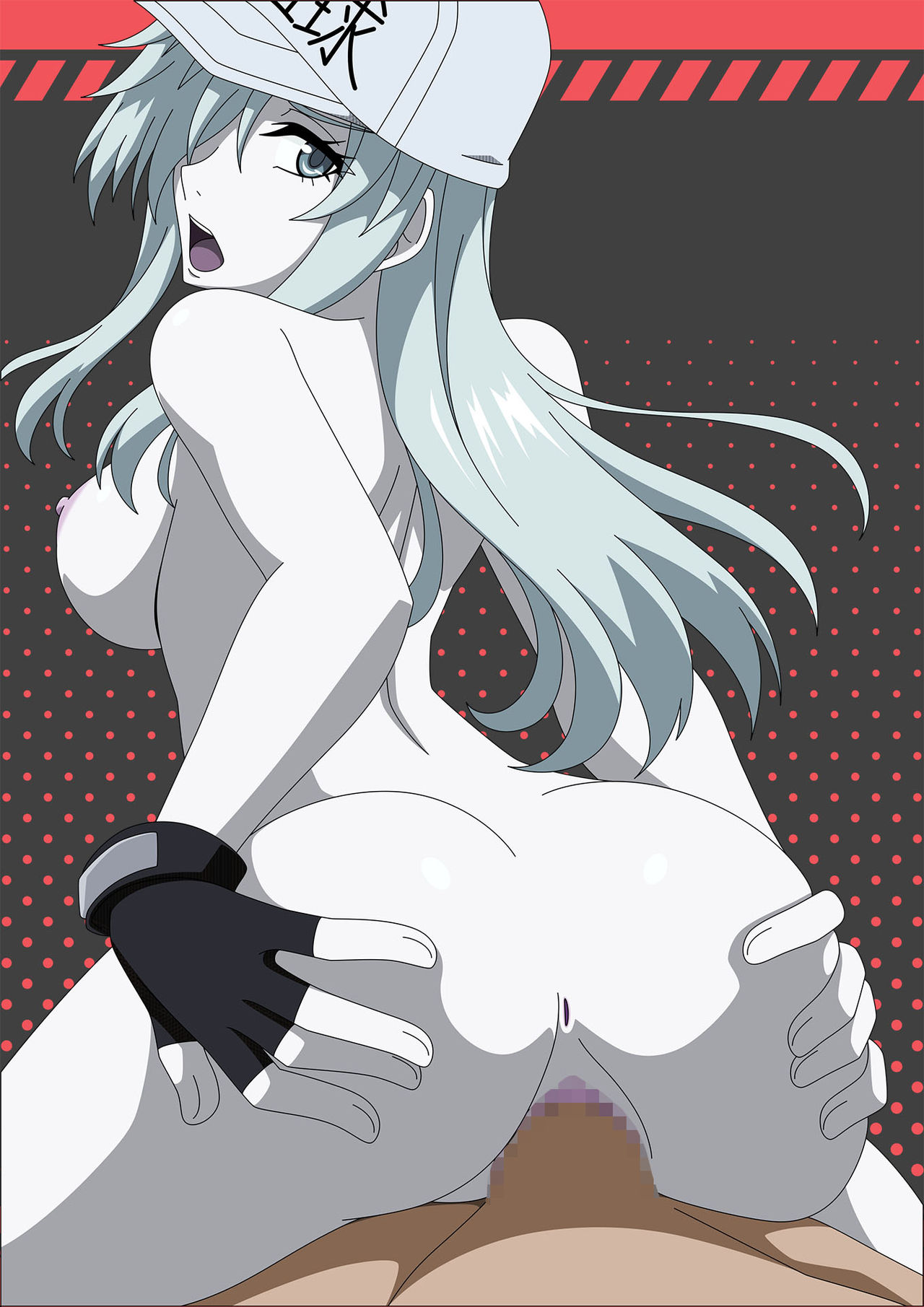 1boy, 1girls, atelier gons, big breasts, breasts, censored, dark penis, dark-skinned male, female, hataraku saibou, hataraku saibou black, male, pussy, sex, u-1196, vaginal penetration, white blood cell (hataraku saibou)
