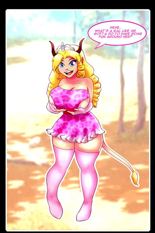 ass_expansion bimbo bimbofication blonde_hair blue_eyes brainwashing breast_expansion breasts caelia cleavage happy_trance hi_res holding_breast horns large_ass large_breasts monster_girl nipple_slip princess royalty shortstack shortstackification tail text themightfenek thick_thighs tiara transformation