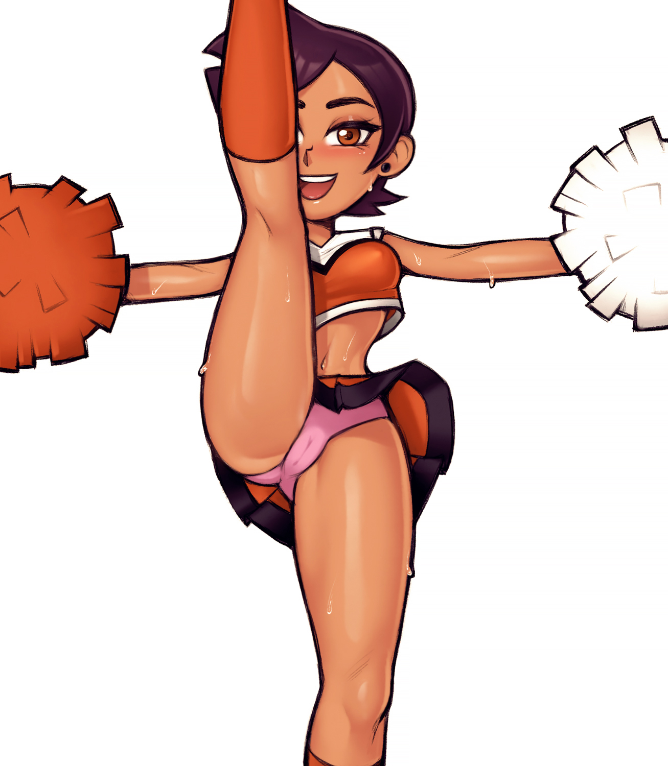 1girls, breasts, brown hair, cameltoe, casual, cheerleader, cheerleader uniform, clothing, dark skin, disney, disney channel, eye contact, female, female focus, female only, human, latina, leg up, legwear, loodncrood, looking at viewer, luz noceda, panties, pussy, short hair, skirt, sportswear, the owl house, upskirt, white background