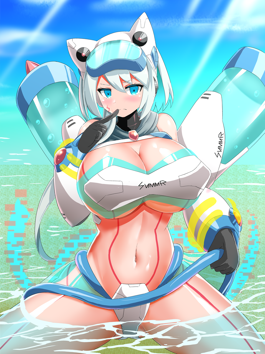 1girls alternate_costume android big_breasts honda_takaharu ico_(mega_man) mega_man mega_man_x_dive robot_girl swimsuit swimsuit_ico_(x_dive) tagme