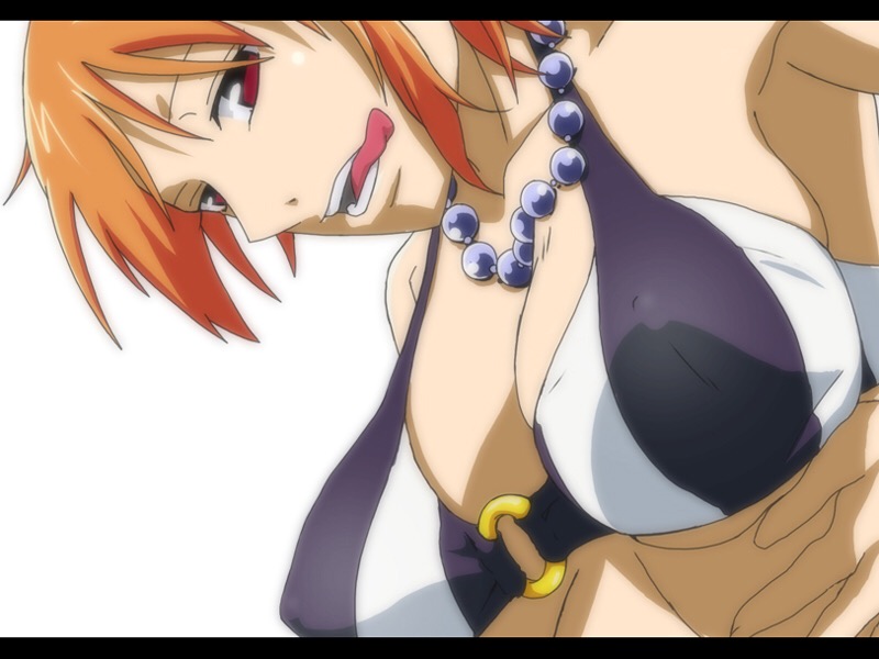 1girls, breasts, clothing, covered nipples, female, female only, kyabakurabakufu, licking lips, nami (one piece), one piece, one piece film strong world, orange hair, orange-haired female, pre-timeskip, solo