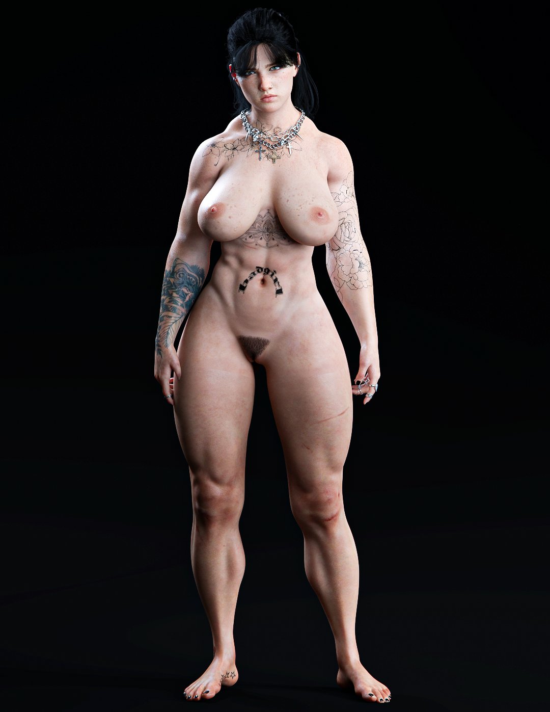 3d, areolae, biceps, big breasts, black hair, breasts, busty, ellie (the last of us), ellie williams, female, female focus, female only, hourglass figure, krey3d, long hair, muscles, muscular, muscular female, naughty dog, nipples, nude, nude female, nudity, pinup, pinup pose, solo, tagme, tattoo, the last of us, the last of us 2, wide hips