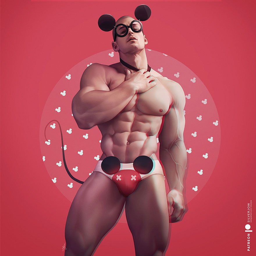 1boy bodybuilder bulge caucasian caucasian_male disney fitness_model glasses male male_only mickey_mouse mickey_mouse_(cosplay) muscles muscular muscular_male posing public_domain real_person silverjow solo solo_male todd_sanfield underwear underwear_aside