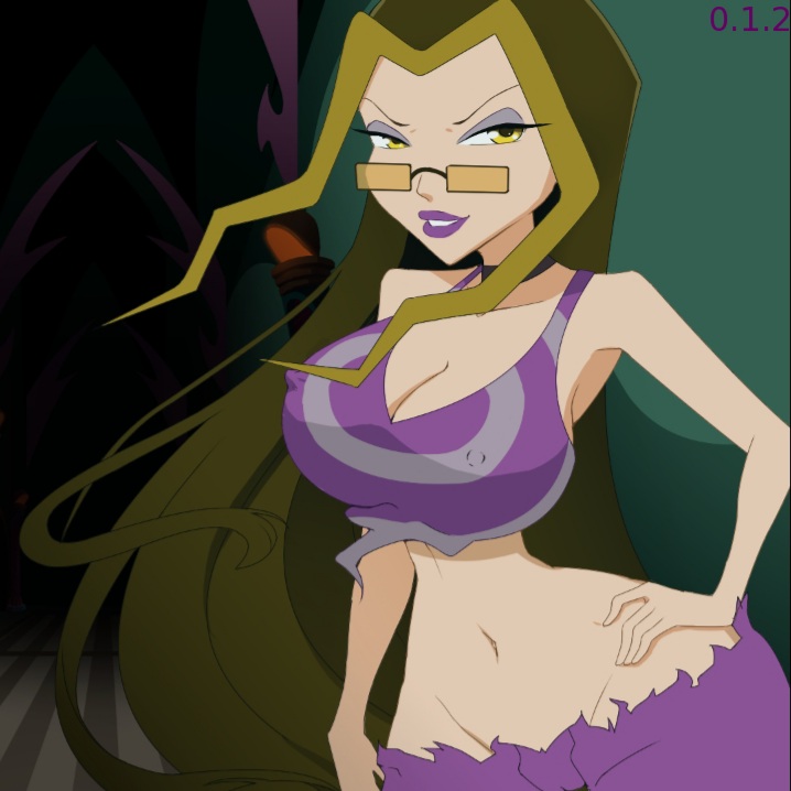 big_breasts brown_hair darcy_(winx_club) glasses hand_on_hip human juiceshooters long_hair looking_over_eyewear looking_over_sunglasses nipple_bulge sunglasses the_trix tinted_eyewear winx_club