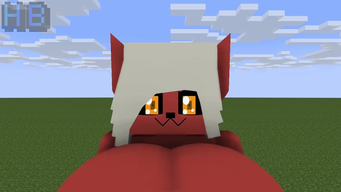 1girls 3d 3d_(artwork) black_eyes hbtheender minecraft orange_sclera outside pointy_ears red_skin showcase snout w_mouth watermark white_hair