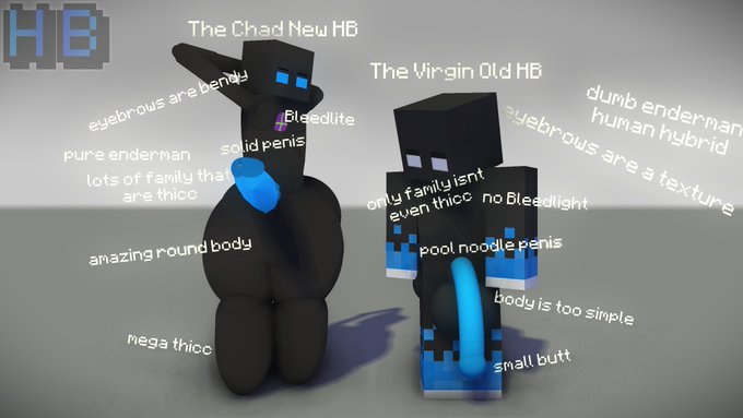 2boys 3d 3d_(artwork) blue_eyes blue_penis comparing comparison enderman femboy hb_(hb_the_ender) hbtheender male_only meme minecraft text watermark