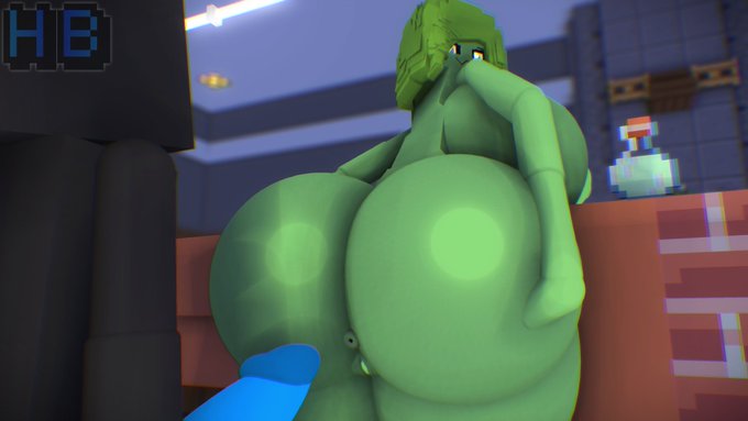 3d 3d_(artwork) black_skin blue_eyes blue_penis enderman green_skin hb_(hb_the_ender) hbtheender indoors minecraft penis potion presenting presenting_ass presenting_hindquarters presenting_pussy slime_(minecraft) slime_girl slimer_(stemingbunbun) watermark