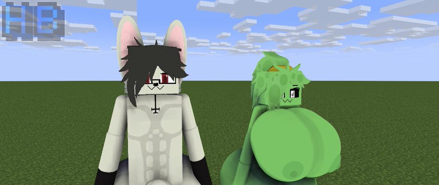 3d 3d_(artwork) big_ass big_breasts black_eyes black_gloves cross_necklace dark_grey_hair female glasses hbtheender minecraft muscular_male rabbit slime_(minecraft) slime_girl slimer_(stemingbunbun) small_nipples w_mouth watermark white_fur white_sclera