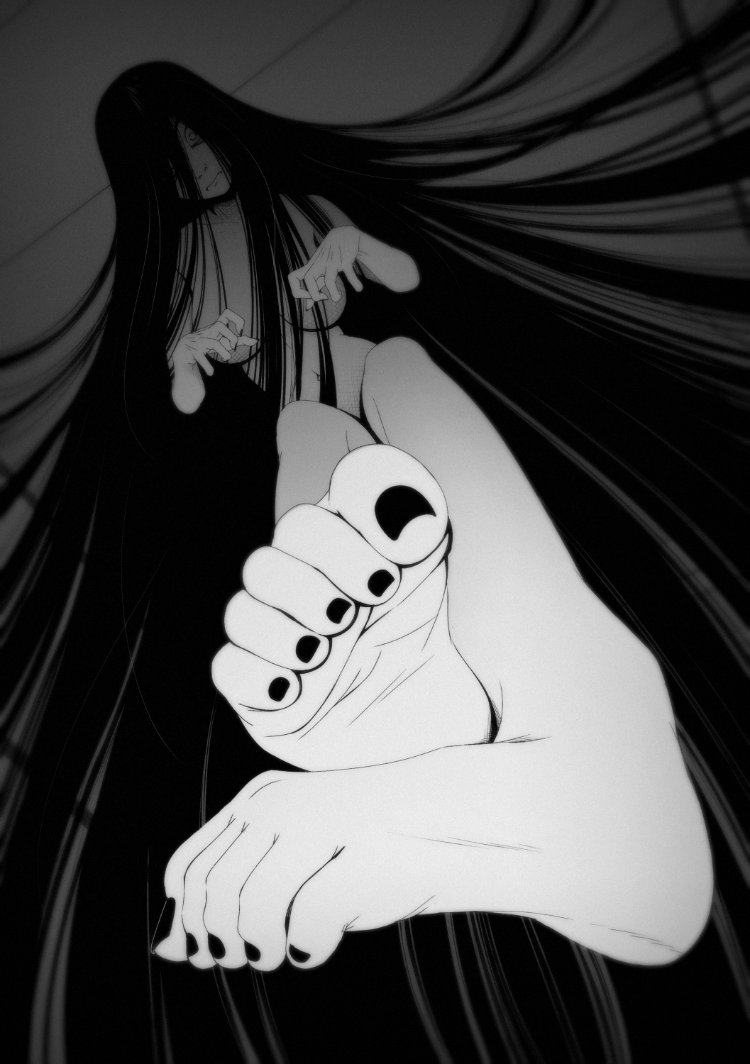 black_toenails breast feet feet_up foot_fetish foot_focus ghost ghost_girl hair_over_breasts kidetic kusujinn nude nude_female soles yamamura_sadako