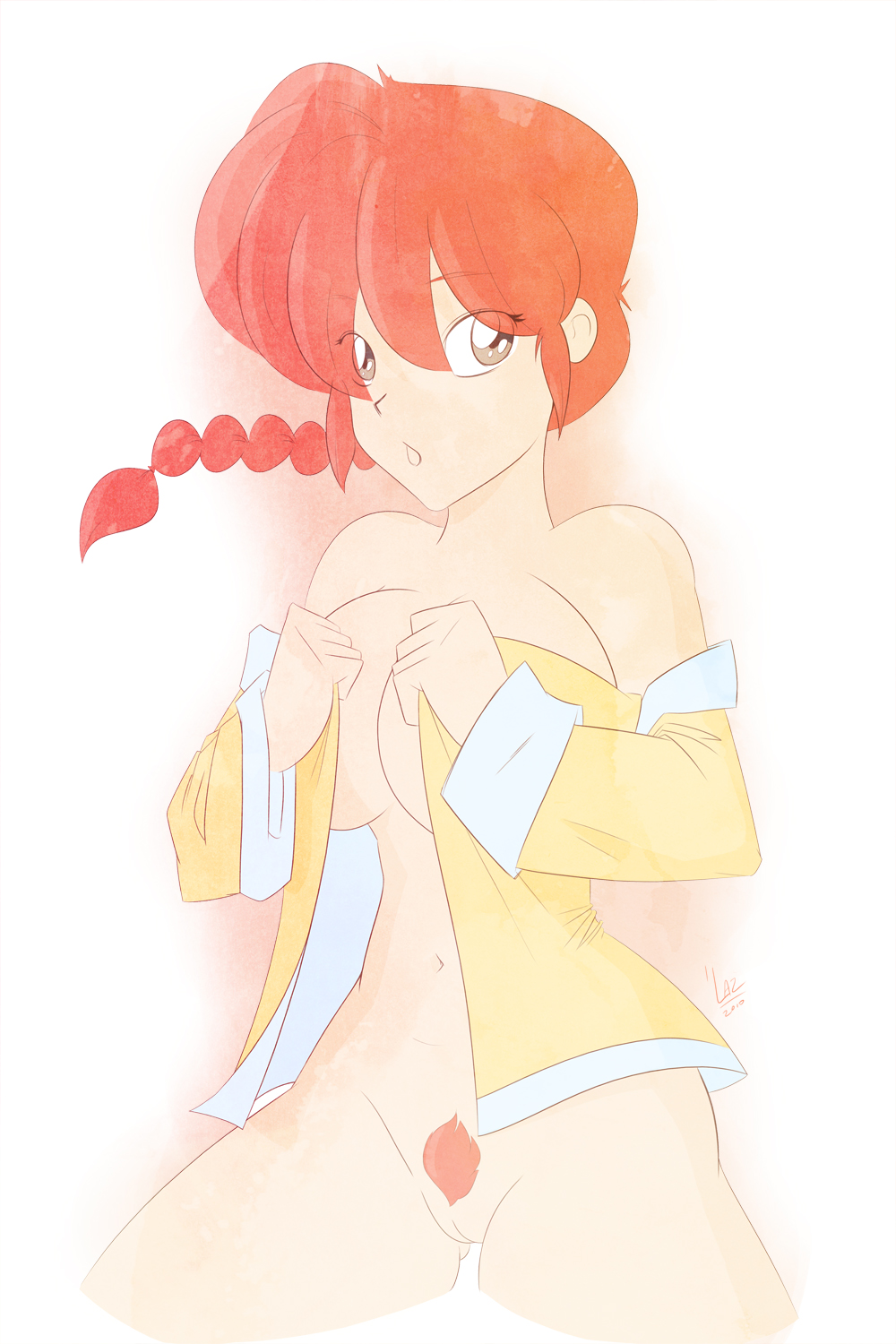 1girls clothing female female_only large_breasts laz_(madefromlazers) pubic_hair ranma-chan ranma_1/2 ranma_saotome solo tagme