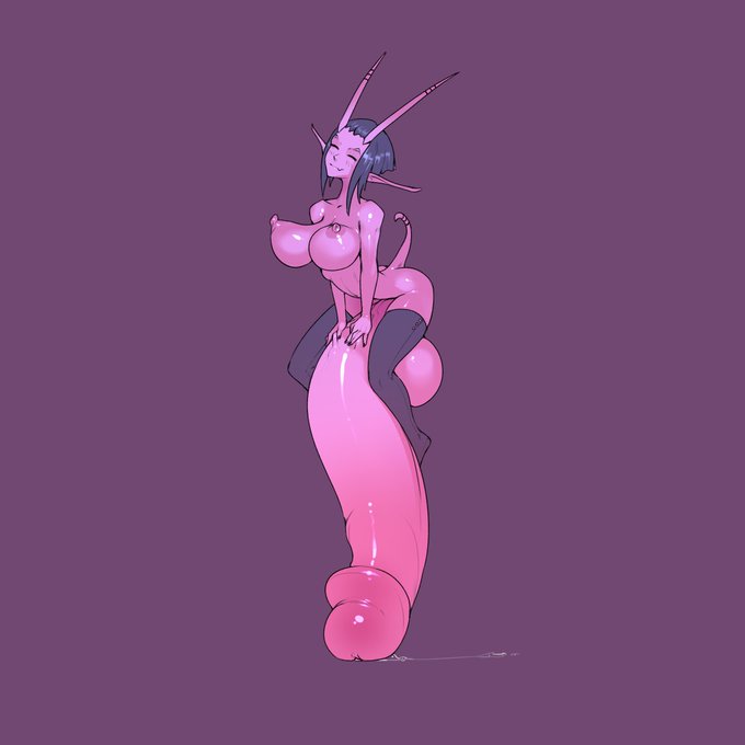 1futa, areolae, balls, big breasts, black hair, breasts, demon, erection, futa only, futanari, horns, huge balls, huge cock, hyper penis, intersex, nipples, penis, penis bigger than body, smile, solo futa, stockings, tailbox