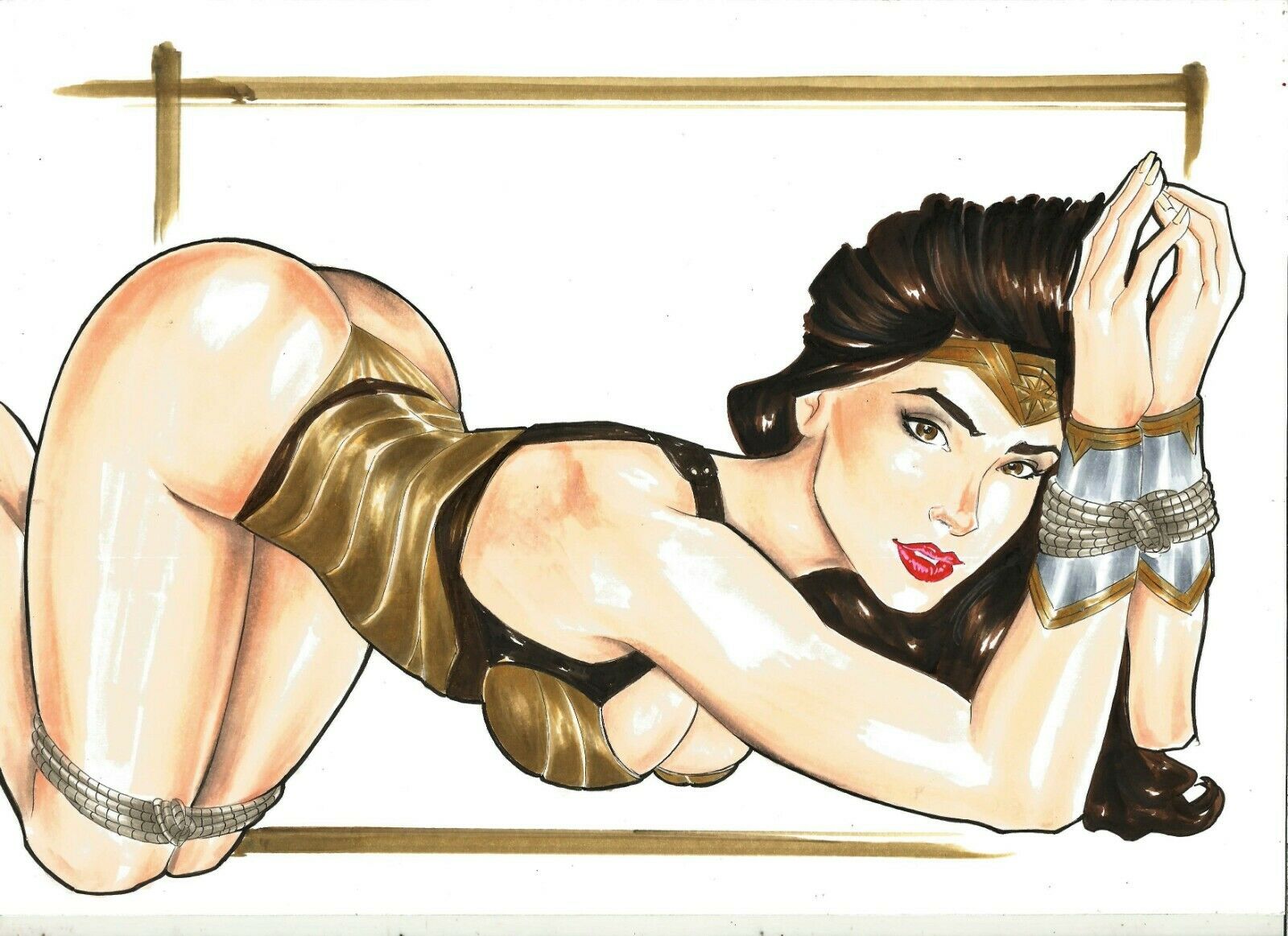 1girls, adriana tavares, amazon, ass, big ass, big breasts, breasts, cleavage, dc, dc comics, dc extended universe, diana prince, ed benes studio, fanart, female, female only, gal gadot, hanging breasts, looking at viewer, on knees, thick thighs, wide hips, wonder woman, wonder woman (series)