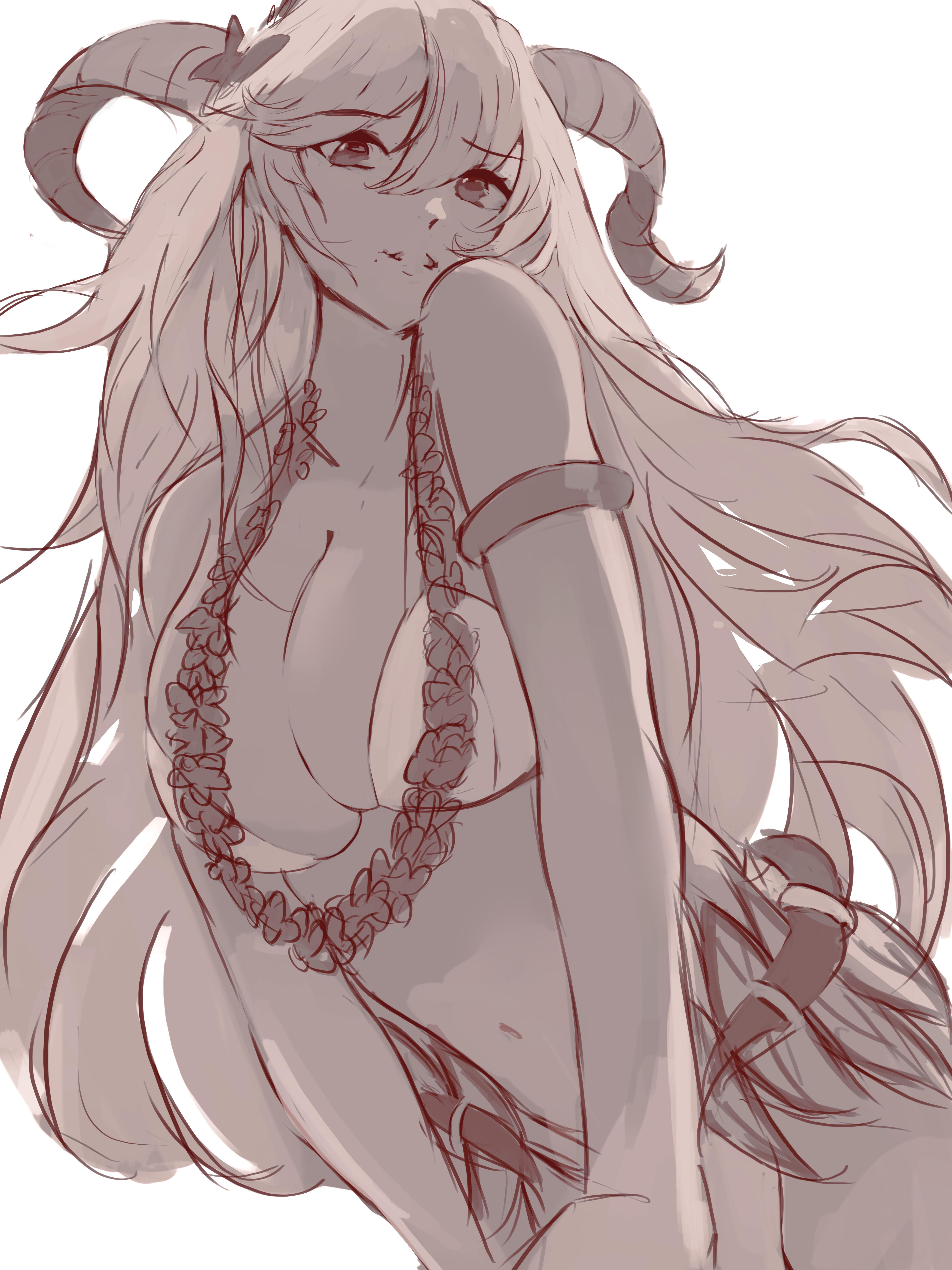 1girls, alternate costume, bikini, breasts, cleavage, female, female only, fire emblem, fire emblem heroes, flower, flower necklace, freyja (fire emblem), horns, large breasts, long hair, looking at viewer, miraihikari, nintendo, official alternate costume, smile, solo, swimsuit, very long hair