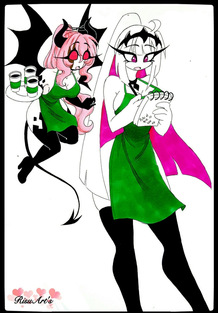 apron, apron only, ass, big ass, big breasts, breasts, coffee, demon, demon girl, demon horns, demon tail, female, female only, friday night funkin, high heel boots, high heels, huge breasts, long hair, mid-fight masses, nikusa (sugarratio), pink hair, risu steilsson, sarvente (dokki.doodlez), starbucks, thick thighs