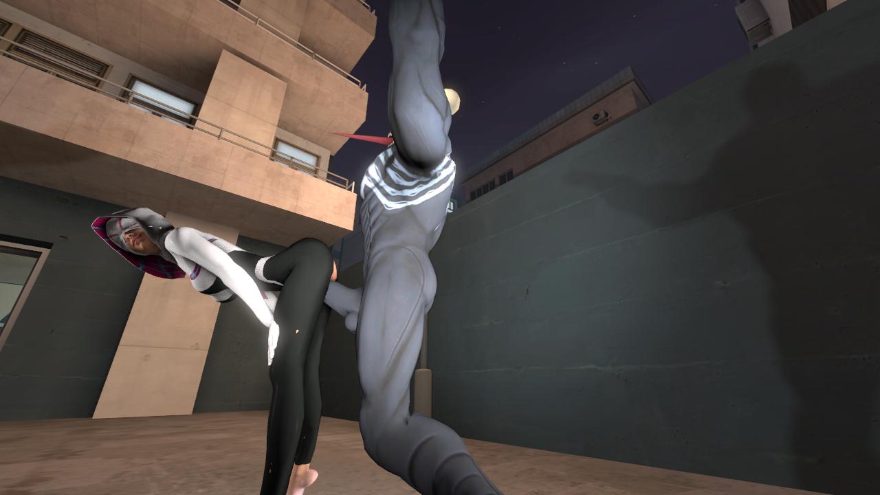 1boy 1girls 3d alien alien_penis bending_forward bending_over bent_over female gwen_stacy human human_on_humanoid humanoid interspecies light-skinned_female light_skin male male/female marvel marvel_comics penetration penile_penetration penis sfm source_filmmaker spider-gwen spider-man_(series) straight venom_(marvel)