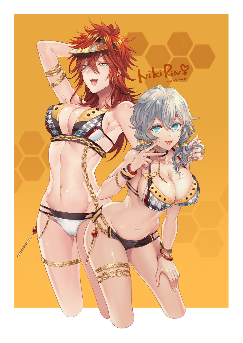 2girls big_breasts bikini chains ensemble_stars! female_only garter_belt large_breasts rinne_amagi shiina_niki