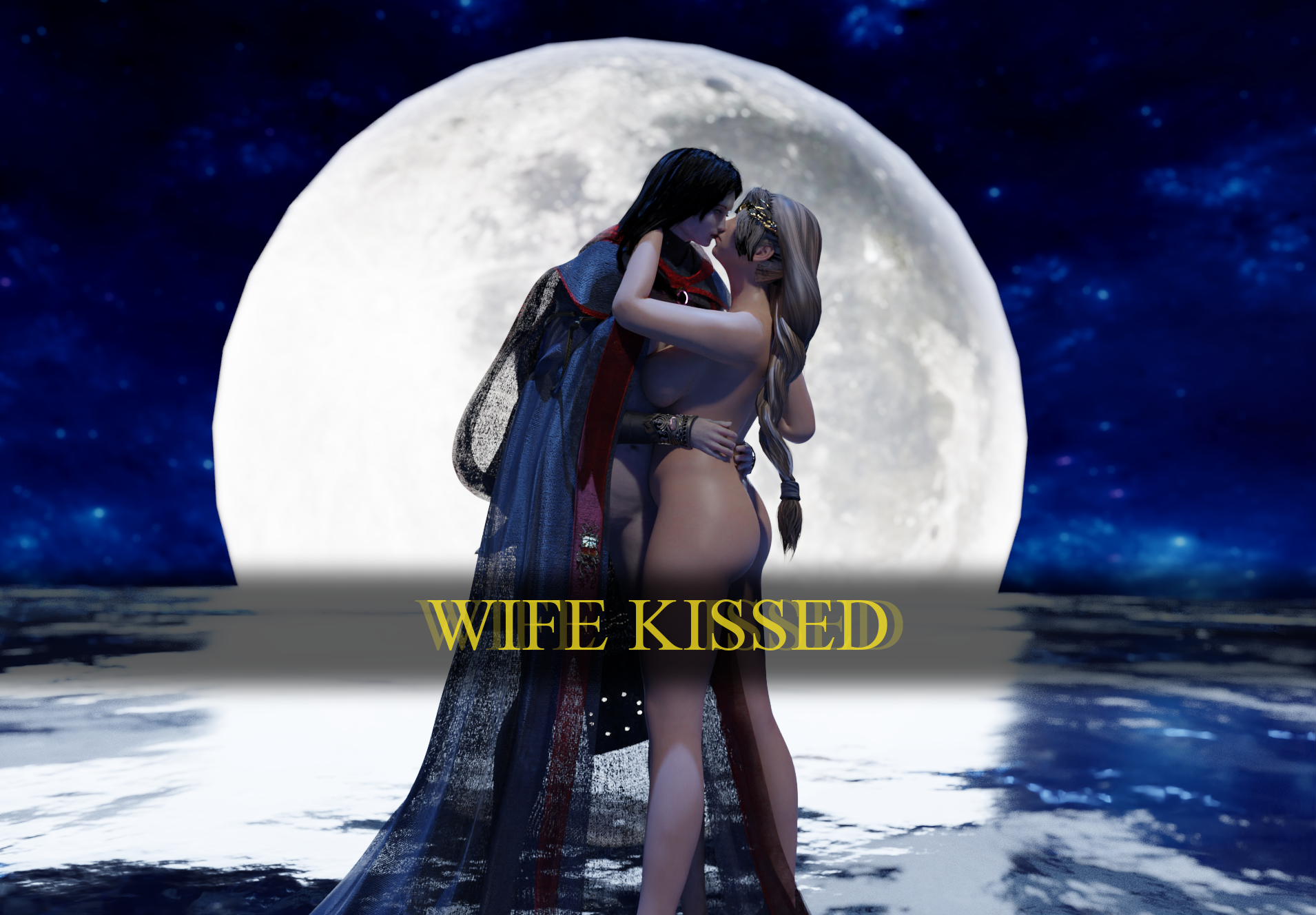 2girls, 3d, ass, big ass, elden ring, english text, female, female only, fromsoftware, just another lesbian 1586, kissing, nude, nude female, queen marika the eternal, rennala queen of the full moon, wholesome, wife and wife, yuri