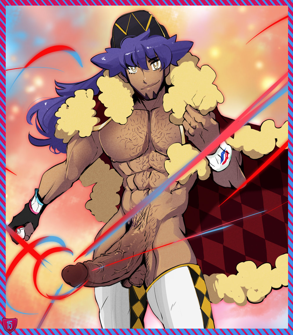big penis, boner, coat only, erect penis, erection, foreskin, gay, gay male, hairy chest, hard on, huge cock, idoraad, leon (pokemon), lilprincyvi, male, male only, melanin, muscles, muscular, muscular male, penis, pokemon, pokemon ss, posing, purple hair, thick penis, uncircumcised, uncut, veiny penis, yaoi