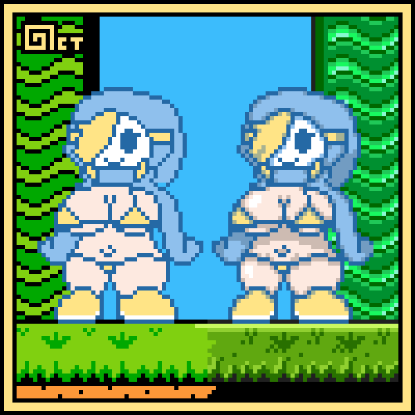 2girls bikini female_only huge_breasts mario_(series) mask masked micro_bikini multiple_girls octotron2000 outdoors pixel_art shortstack shy_gal super_mario_bros._2 thick_thighs thong wide_hips