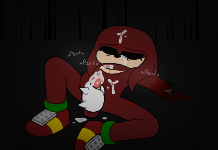 black_eyes blood cum cum_on_body cum_on_face dark_background erection knuckles.exe knuckles_the_echidna laying_down male_only masturbation motion_lines panting penis red_fur simple_background solo sonic.exe tired