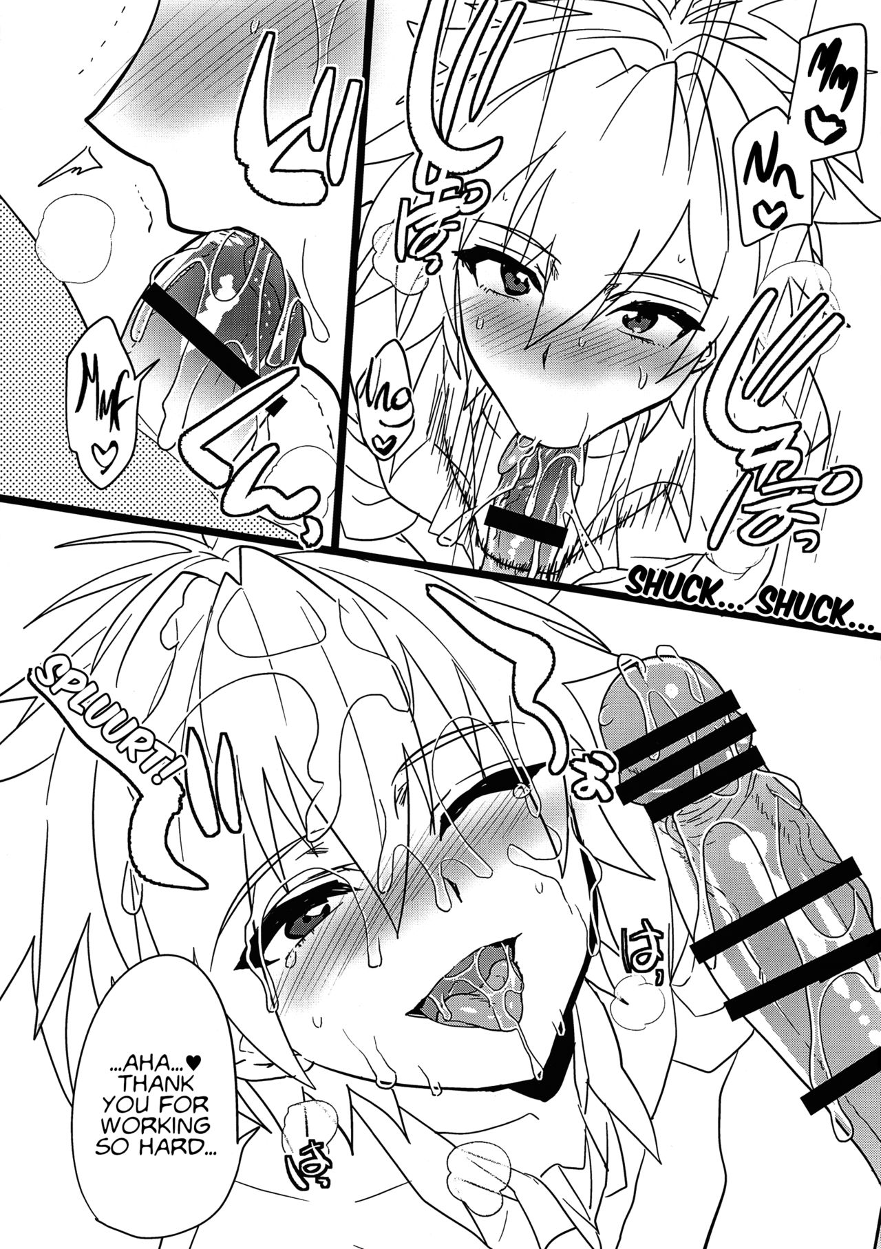 black and white, blowjob, blush, censored, clothing, comic, cum in mouth, cum on face, kaworu nagisa, male, male/male, neon genesis evangelion, oral sex, yaoi